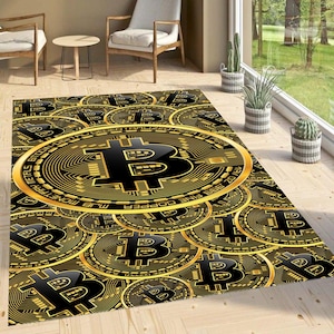 3D Bitcoin Rug, Modern Rug, Decorative Rug,Bitcoin,Area Rug, Living Room, Non-Slip Carpet,Floor Mat Bedroom Decor,Floor Patterned Rug Carpet