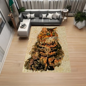Mosaic Rug, Mosaic Cat, Kitty, Living Room, Abstract Rug, Custom Rug, Home Decor Rug, Modern Rug, Non-Slip Rug, Popular Rug, Area Rug, Gift