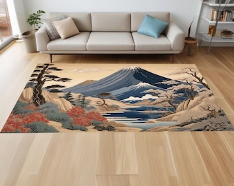 Ukiyo-e, Modern Rug, Japanese Decor, Mountain Rug, Japanese Art, Retro, Aesthetic, Custom Rug, Home Decor, Non-Slip Rug, Popular Rug, Area