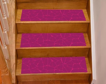 Pink Stair Treads, Magenta Step Covers, Geometric Stair Mats, Abstract Fuchsia Rug, Washable Non Slip Tread, Modern Staircase Protector