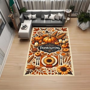 Thanksgiving Poster, Herbstfarben, Kürbisse, Herbstblätter, Maiskolben, moderner Teppich, Wohnkultur, rutschfester Teppich, beliebt