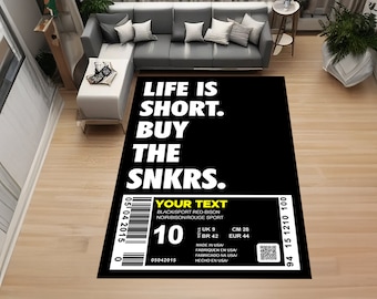 Custom Sneaker Rug,Black, Custom Label, Sneakerhead, Hypebeast Decorative Rug, Home Decor, Christmas, Gift For Him, Boyfriend, Son, Birthday