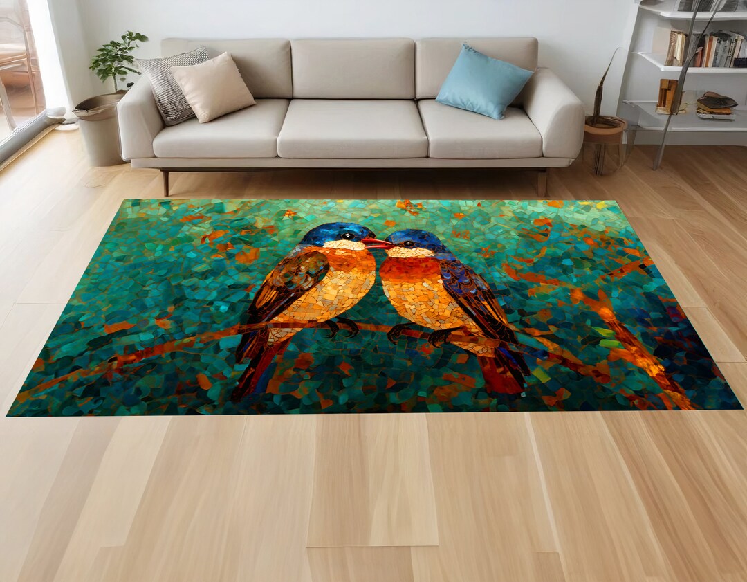Mosaic Birds Area Rug: Abstract Living Room Decor - Etsy