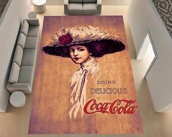Coca Cola, Coke, Retro Patterned, Colorful Rug, Living Room, Custom Rug, Home Decor Rug, Modern Rug, Non-Slip Rug, Popular Area Rug, Gift