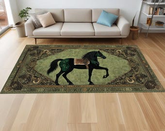 Classic Patterned, Black Horse, Collage, Retro, Aesthetic, Abstract Rug, Custom Rug, Home Decor Rug, Modern Rug, Non-Slip, Popular Rug, Area