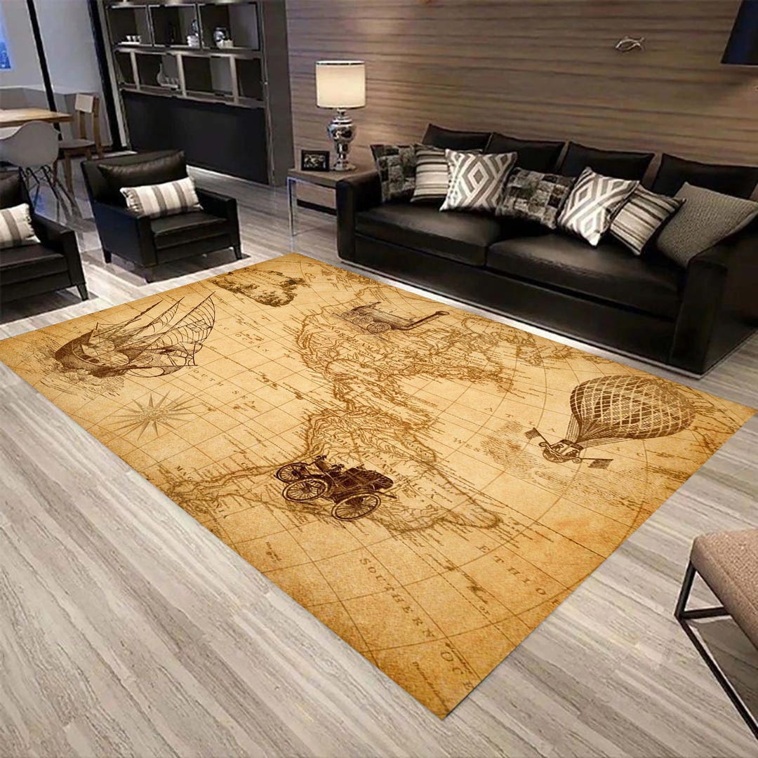 3D Rug for Living Room, Kitchen Mat,rustic World Map Area Rugs, World ...
