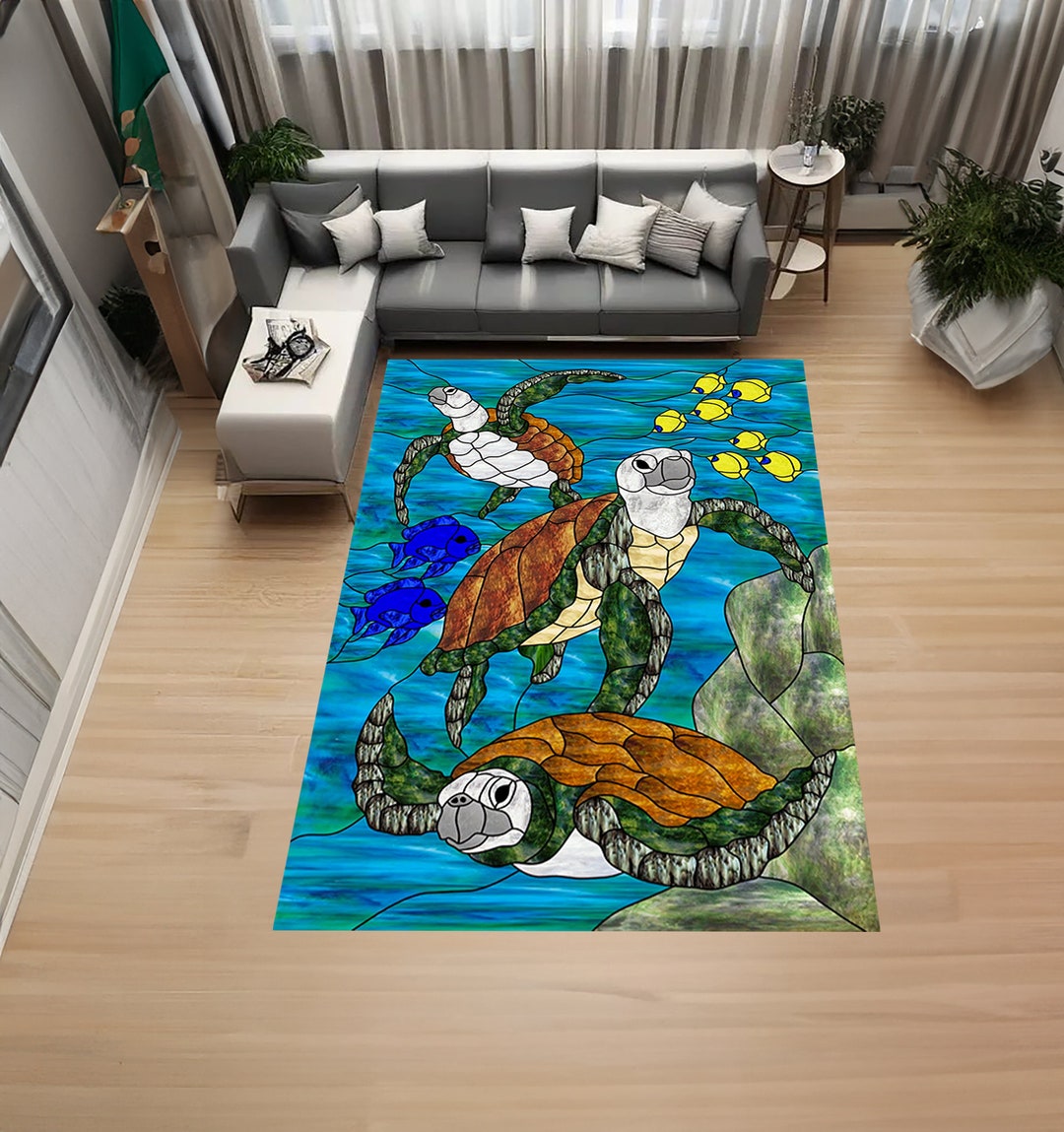 Caretta Carettas, Sea Turtles, Living Room, Abstract Rug, Custom Rug ...