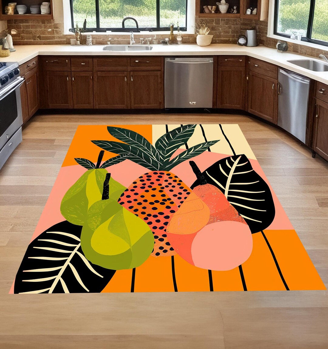 Kitchen Rug, Tropical Fruits, Pineapple, Pepino, Mango, Canvas,kitchen ...