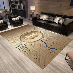 3D Bitcoin Rug, Modern Rug, Decorative Rug,Bitcoin,Area Rug, Living Room, Non-Slip Carpet,Floor Mat Bedroom Decor,Floor Patterned Rug Carpet