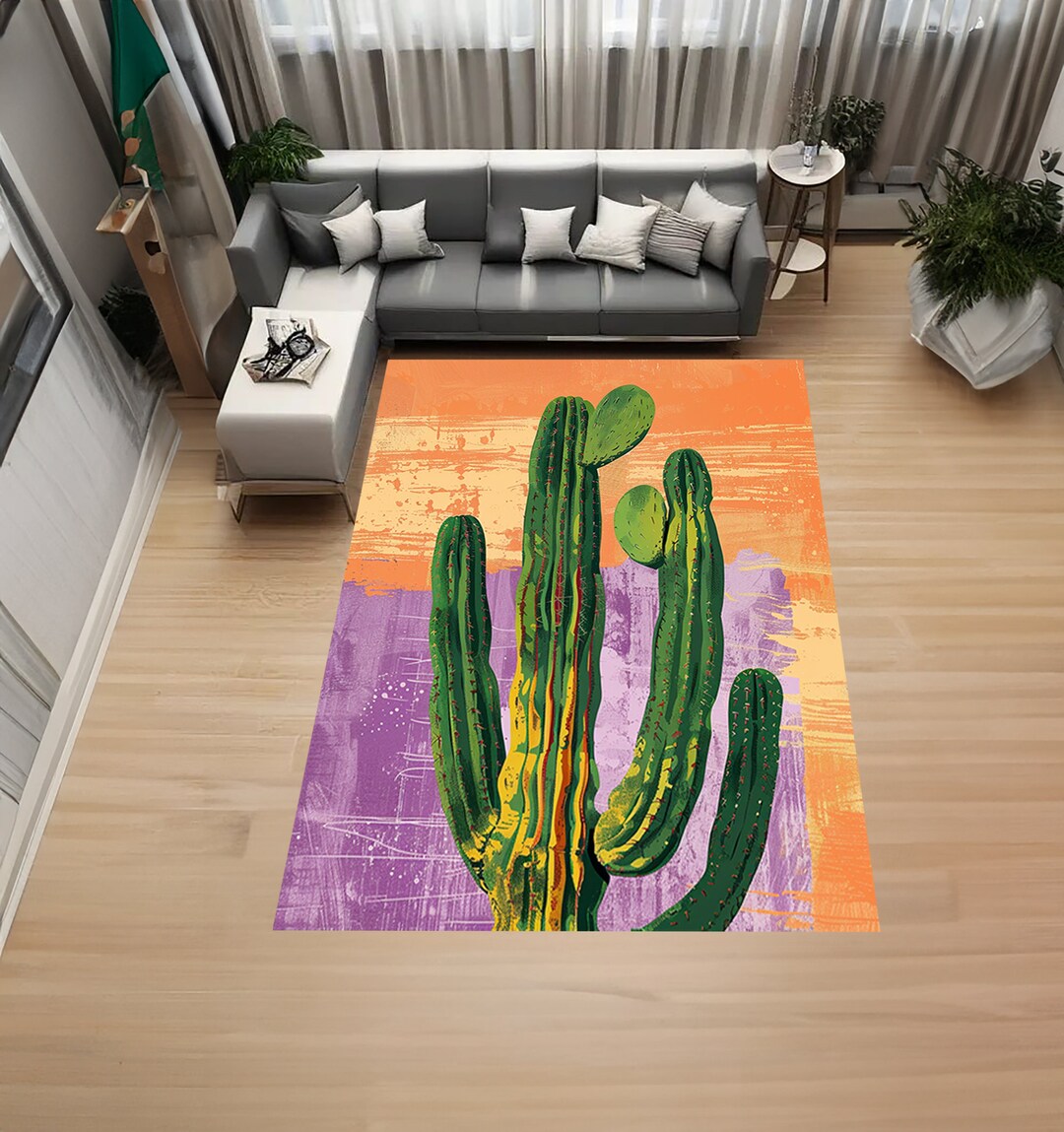 Cactus Area Rug: Western Desert Plant, Non-slip Modern Home Decor - Etsy