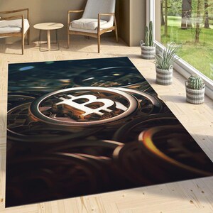 3D Bitcoin Rug, Modern Rug, Decorative Rug,Bitcoin,Area Rug, Living Room, Non-Slip Carpet,Floor Mat Bedroom Decor,Floor Patterned Rug Carpet