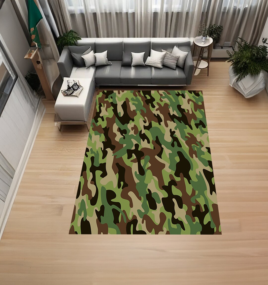 Military Design Rug, Camouflage Pattern Rug, Green, Decorative Rug ...