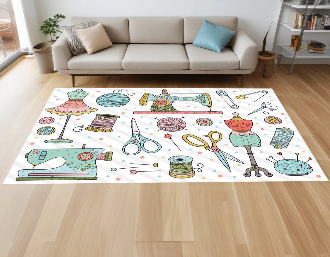 Sewing Theme Abstract Rug: Modern Tailor Living Room Decor - Etsy