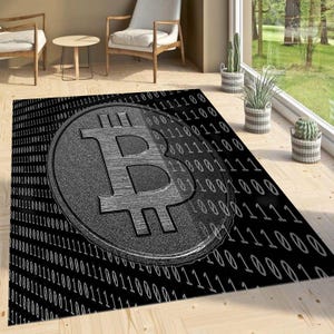 3D Bitcoin Rug, Modern Rug, Decorative Rug,Bitcoin,Area Rug, Living Room, Non-Slip Carpet,Floor Mat Bedroom Decor,Floor Patterned Rug Carpet