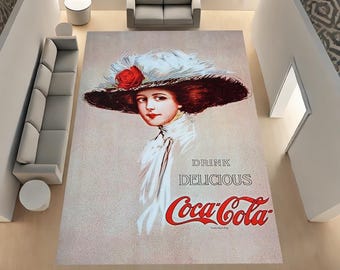 Coca Cola, Coke, Retro Patterned, Colorful Rug, Living Room, Custom Rug, Home Decor Rug, Modern Rug, Non-Slip Rug, Popular Area Rug, Gift