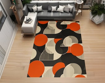 Geometrisch, grijs, zwart, oranje, beige, abstract, modern tapijt, kleurrijk tapijt, kunst, interieurtapijt, antisliptapijt, tapijt, populair tapijt, karpet