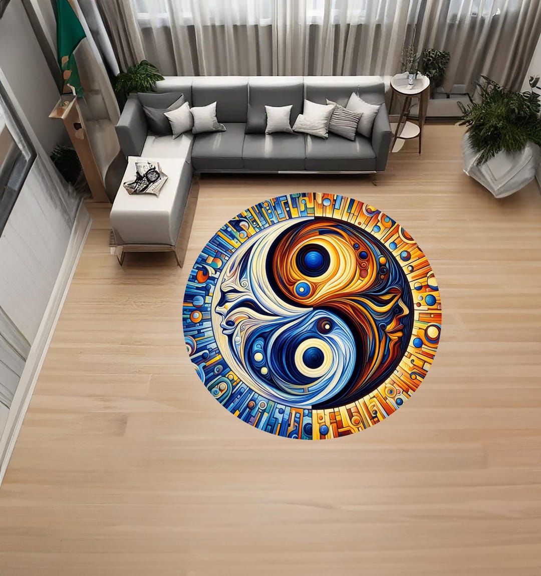 Round Rug, Surreal, Ying-yang Faces, Face Prints, Abstract Rug, Custom ...