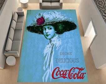 Coca Cola, Coke, Retro Patterned, Colorful Rug, Living Room, Custom Rug, Home Decor Rug, Modern Rug, Non-Slip Rug, Popular Area Rug, Gift
