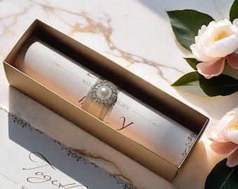 Handmade Personalized Wedding Scroll Invitation With Pearl Ribbon and Box, Custom Vintage Wedding Invitation Scroll, Party Invitation Scroll