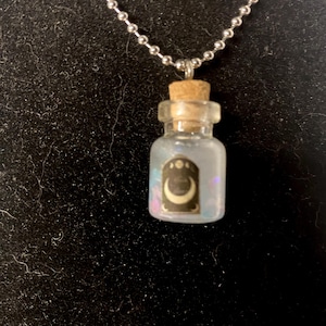 Glow in dark Moon Water, jewelry pendant potion bottle necklace, WICCA