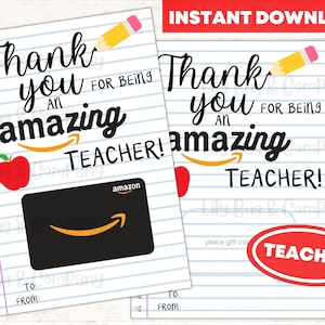 Porte-cartes cadeau à imprimer pour les enseignants, Porte-cartes Amazon, Cadeau pour les enseignants, Carte Amazon pour les enseignants, Cadeau de fin d'année pour les enseignants