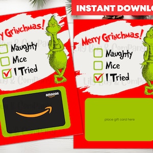 Geschenkkartenhalter | Grinch | Digitaler Download | Weihnachtsgeschenke | Lehrer Geschenk | Druckbar | Weihnachtsgeschenkkarte