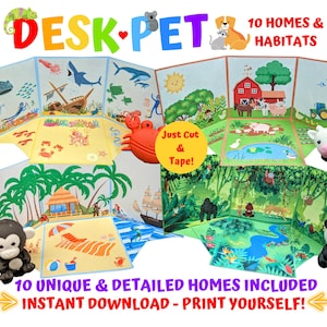 10 Printable Desk Pet Homes Habitats - Desk Pet Reward - Desk Pet Printable - Positive Reinforcement - Teacher - Classroom - Mini Erasers
