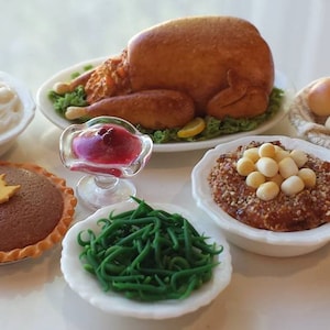 Miniature Dollhouse Turkey Dinner Tutorial Step by Step Photos Downloadable PDF Polymer Food Tutorial Miniature Thanksgiving Christmas Food