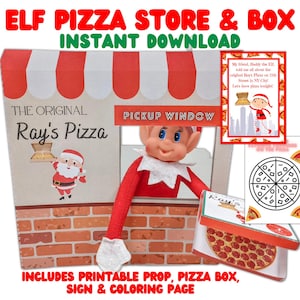 Elf Printable Pizza Shop and Pizza Box - Printable Elf Props, Printable Elf Accessories, Elf Kit, Elf Props, Printable Elf Kit, Elf Food