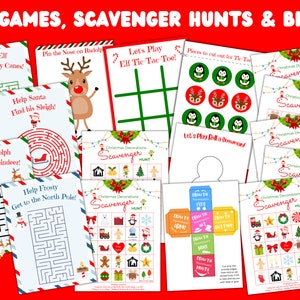 Printable Elf Games and Activities, INSTANT DOWNLOAD, Elf Props, Christmas Scavenger Hunt, Christmas Bingo Pin the Nose on Rudolph Elf Bingo
