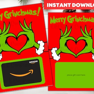 Portatarjetas de regalo / Grinch / Descarga digital / Regalos de Navidad / Regalo para maestros / Imprimible / Tarjeta de regalo de Navidad