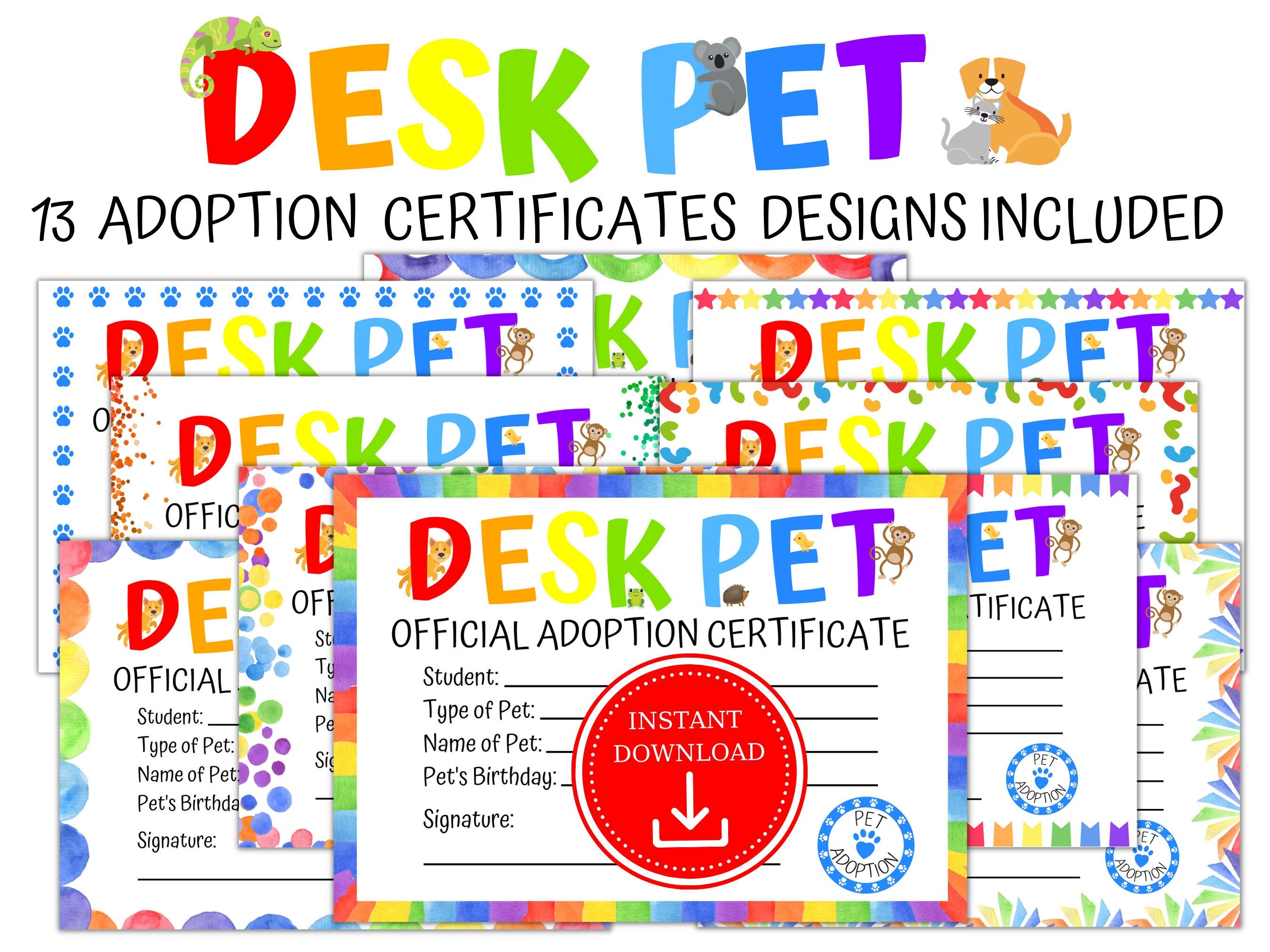 Desk Pet Adoption Certification Printable - Desk Pets - Classroom Desk Pet  Positive Reinforcement - Teacher - Desk Pet Printable - Instant