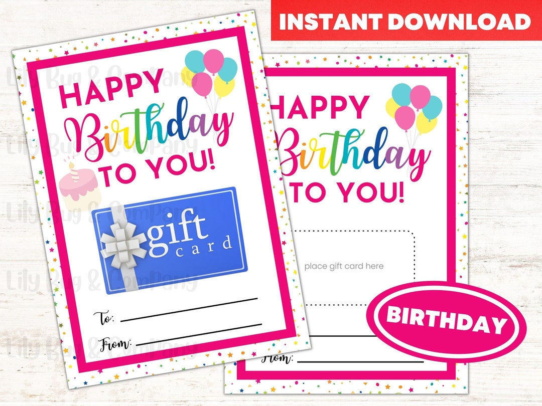 Printable Birthday Gift Card Holder, Printable Friend Gift Card, Happy