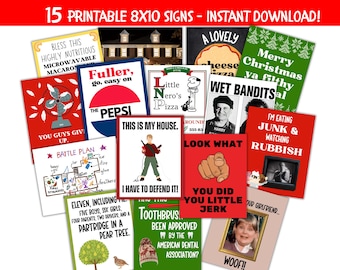 Christmas Party Signs Digital Home Alone Prints Printable INSTANT DOWNLOAD Holiday Fun Movie Night