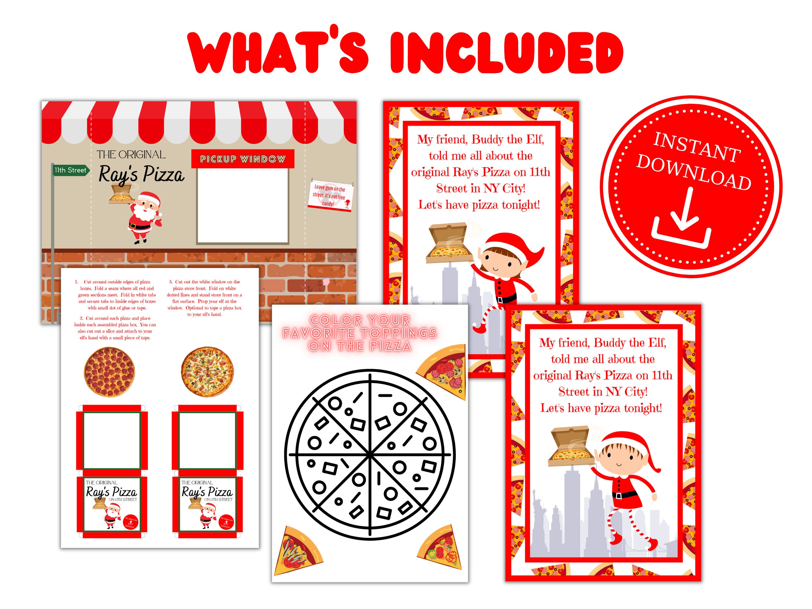 elf printable pizza shop and pizza box - printable elf props