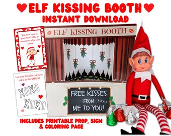 Elf Printable Kissing Booth - Druckbare Elfen Requisiten, druckbare Elf Accessoires, Elf Kit, druckbares Elf Kit, Elf Weihnachten, Elf Spiele, Elf Liebe