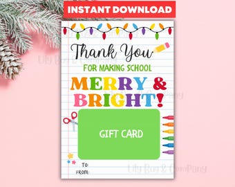 Teacher Christmas Gift Card Holder | Digital Download | Christmas Gifts | Teacher Gift | Printable | Christmas Gift Card