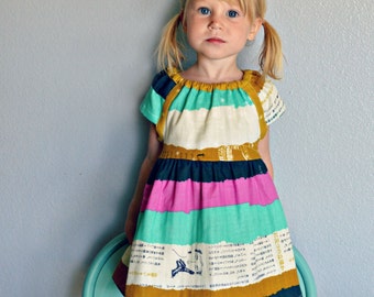 Spring dress mustard yellow, navy blue, turquoise, aqua, pink, Spring family Photo shoot boho outfit striped birthday Easter dress gift