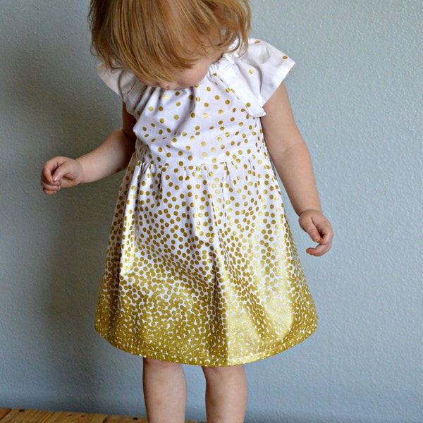 Fall dress gold outfit baby girl toddler confetti party photo shoot first birthday dress holiday Christmas photoshoot