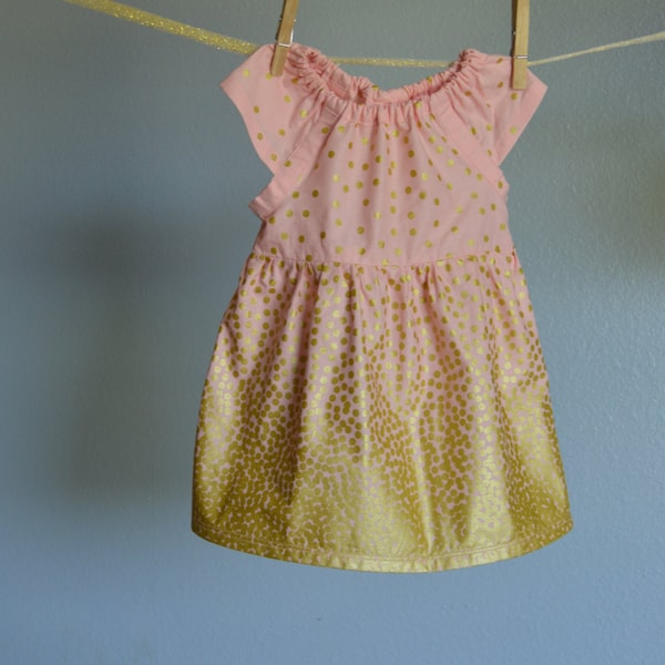 Dress - baby girl gold pink blush confetti dots baby wedding photo shoot 3-6 months baby shower gift spring summer Last one...