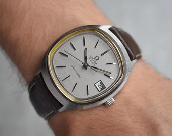 1977 Omega Seamaster Quartz Mens Watch Vintage Steel Square TV Dial 196.0073