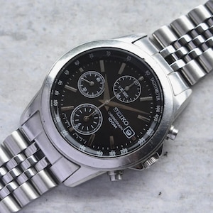 Seiko Chronograph Black Dial 100M Date Quartz Bracelet Rare Watch