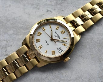 Tissot PR 50 Men's Watch Quartz Gold Bracelet Watch Rare Roman Numeral Dial 36mm