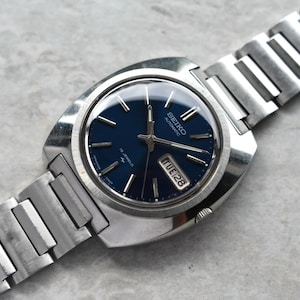 January 1972 Seiko Automatic Men's Watch Steel Bracelet Day Date Blue Dial 7006