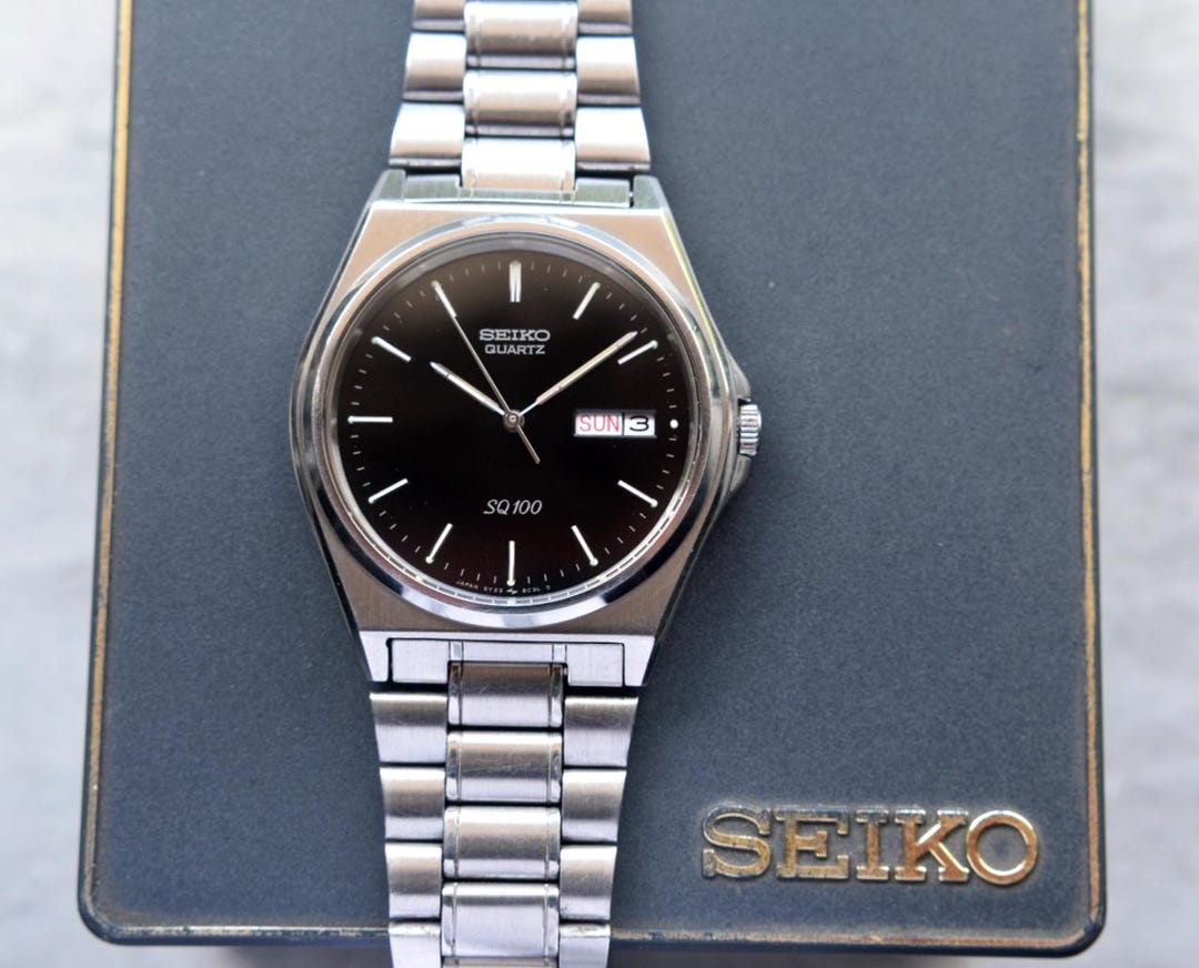 May 1990 Seiko Black Dial Automatic Boxed Day Date Men's Bracelet