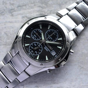 Seiko 50M Chronograph Black Dial Date Quartz Bracelet Rare Watch