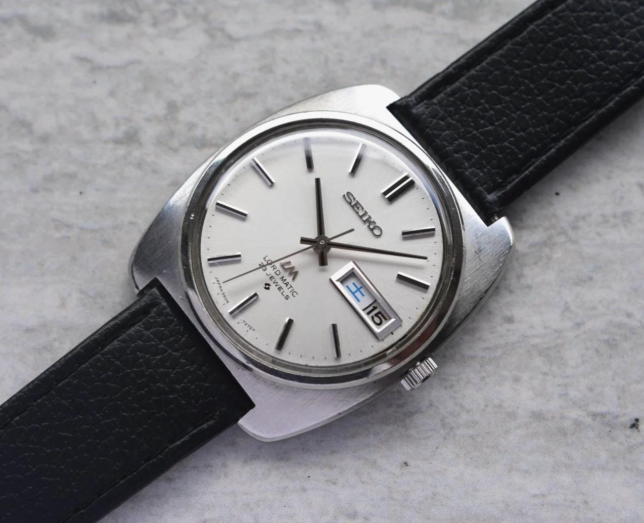 SEIKO LORD MATIC ステンレス時計 SEIKO LORD MATIC LM DAY-DATE AUTOMATIC FACETED CRYSTAL BROWN