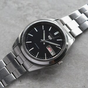 2004 Vintage Seiko Automatic Men's Watch Steel Bracelet Day Date Blue Dial 7S26