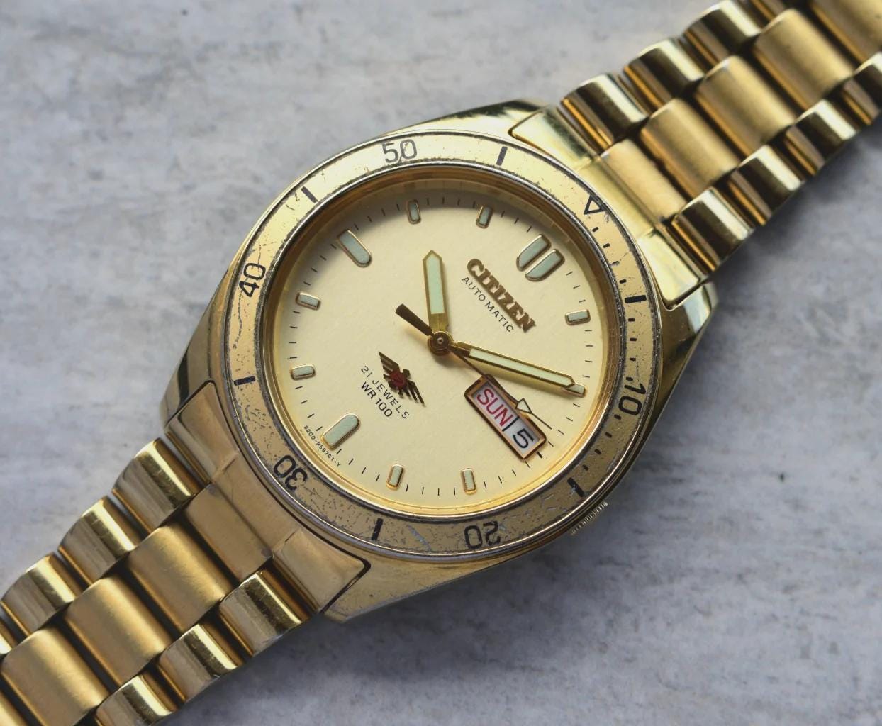 June 1990 Citizen Eagle 7 Gold Automatic President Bracelet Watch