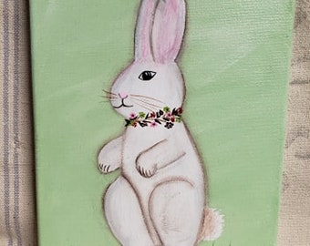 Rabbit Original Canvas Painting Wall Art Home Decor Hand Painted Bunny Raised Canvas